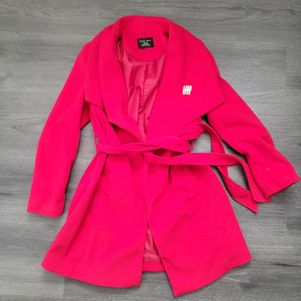 Love Tree Women's Red Belted Coat Lightweight Sz Medium